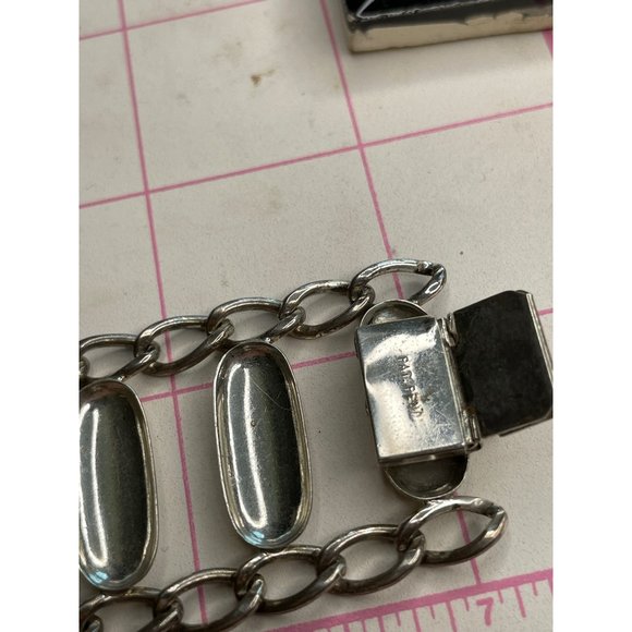 Signed Napier Sterling Silver Chained Panel Bracelet - Picture 3 of 5